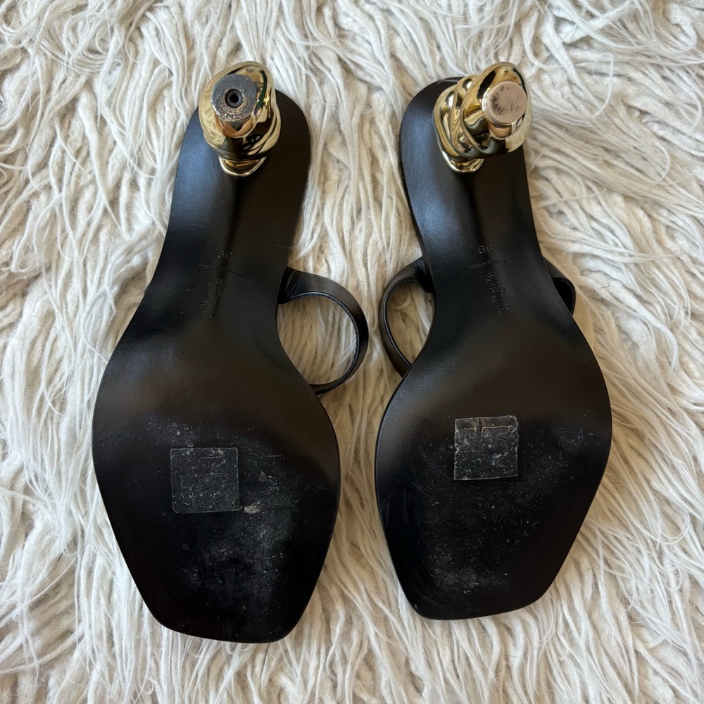 CULT GAIA Meta Black Leather Gold Metallic Architectural Heel Slide Sandal Sz 39 - Picture 9 of 12